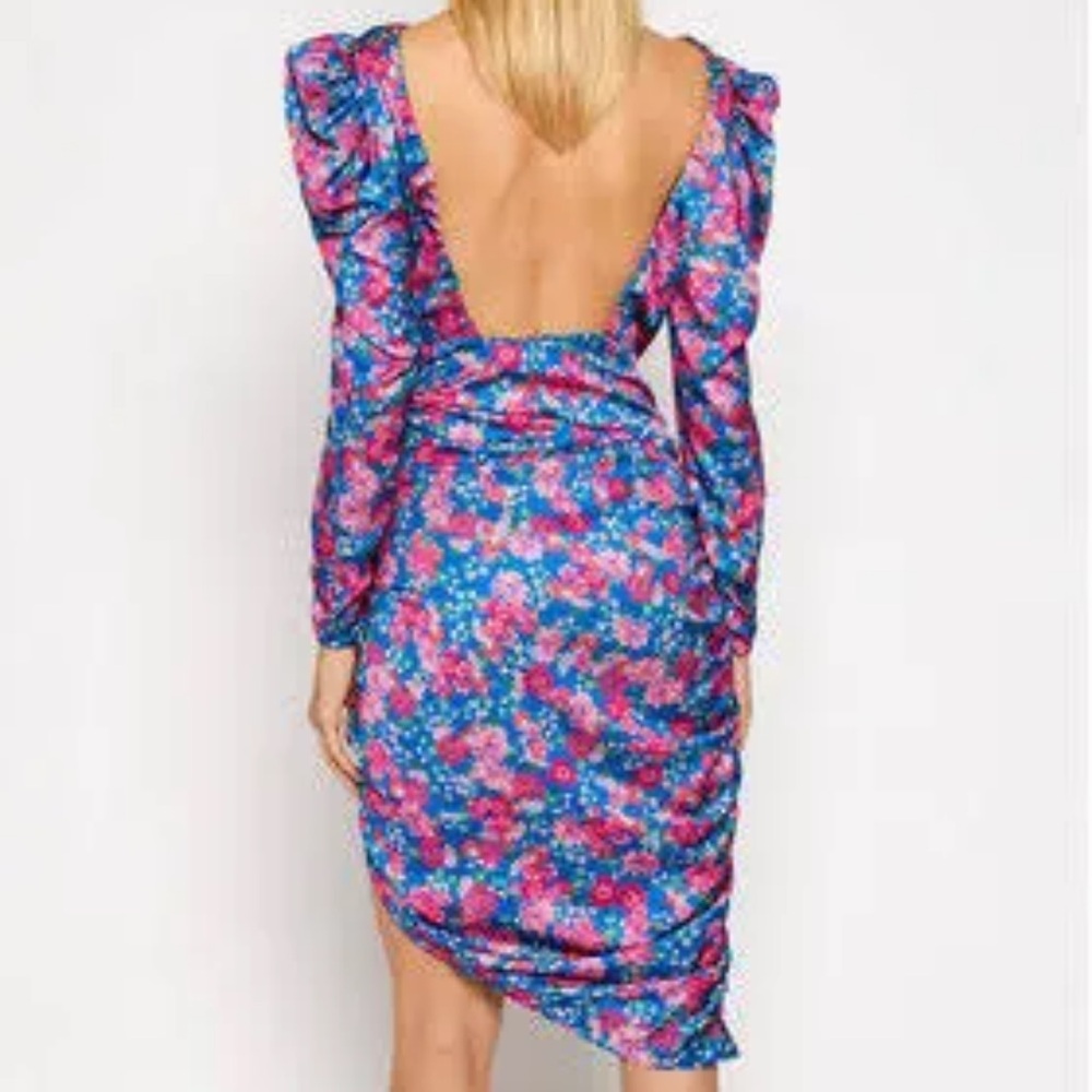 NWT For Love And Lemons Annie midid Floral Long Sleeve Dress in cobalt Blue XS/S - Picture 3 of 15
